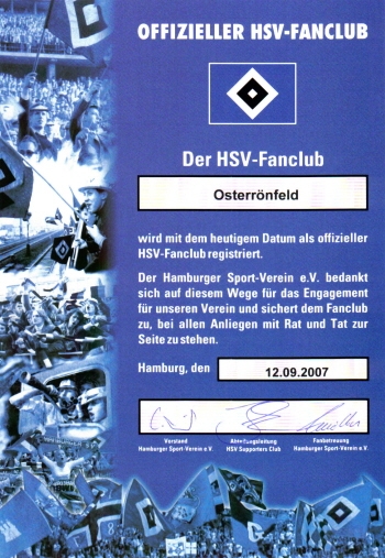 HSV Fanclub Osterrönfeld OFC Urkunde